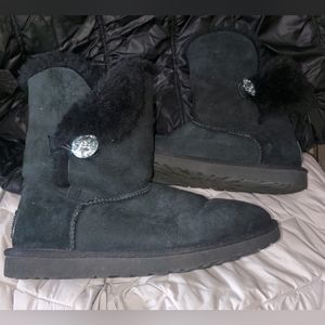 Uggs Bailey Button 8 Crystal Jewel Black Womens Boots Ladies See Description